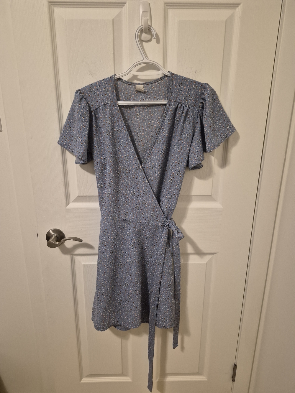 Blue Floral Wrap Dress with Tie Waist